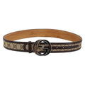 GUCCI GG Canvas Interlocking Belt 37.4"" Beige Silver 114876 Auth 146423