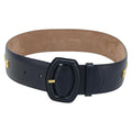 Christian Dior Belt Leather 29.5"""" Navy Gold Auth 162585