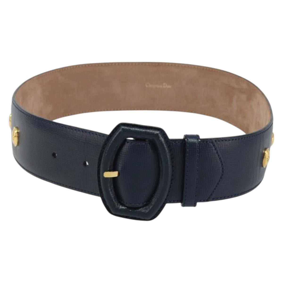 Christian Dior Belt Leather 29.5"""" Navy Gold Auth 162585
