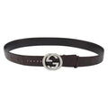 GUCCI GG Canvas Guccissima Belt Leather 45.3"""" Black 114984 Auth 162586