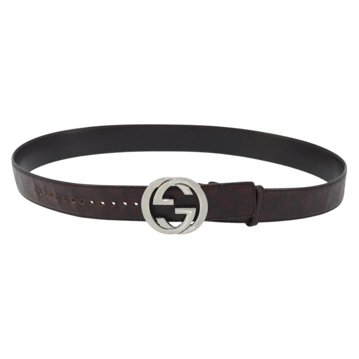 GUCCI GG Canvas Guccissima Belt Leather 45.3"""" Black 114984 Auth 162586