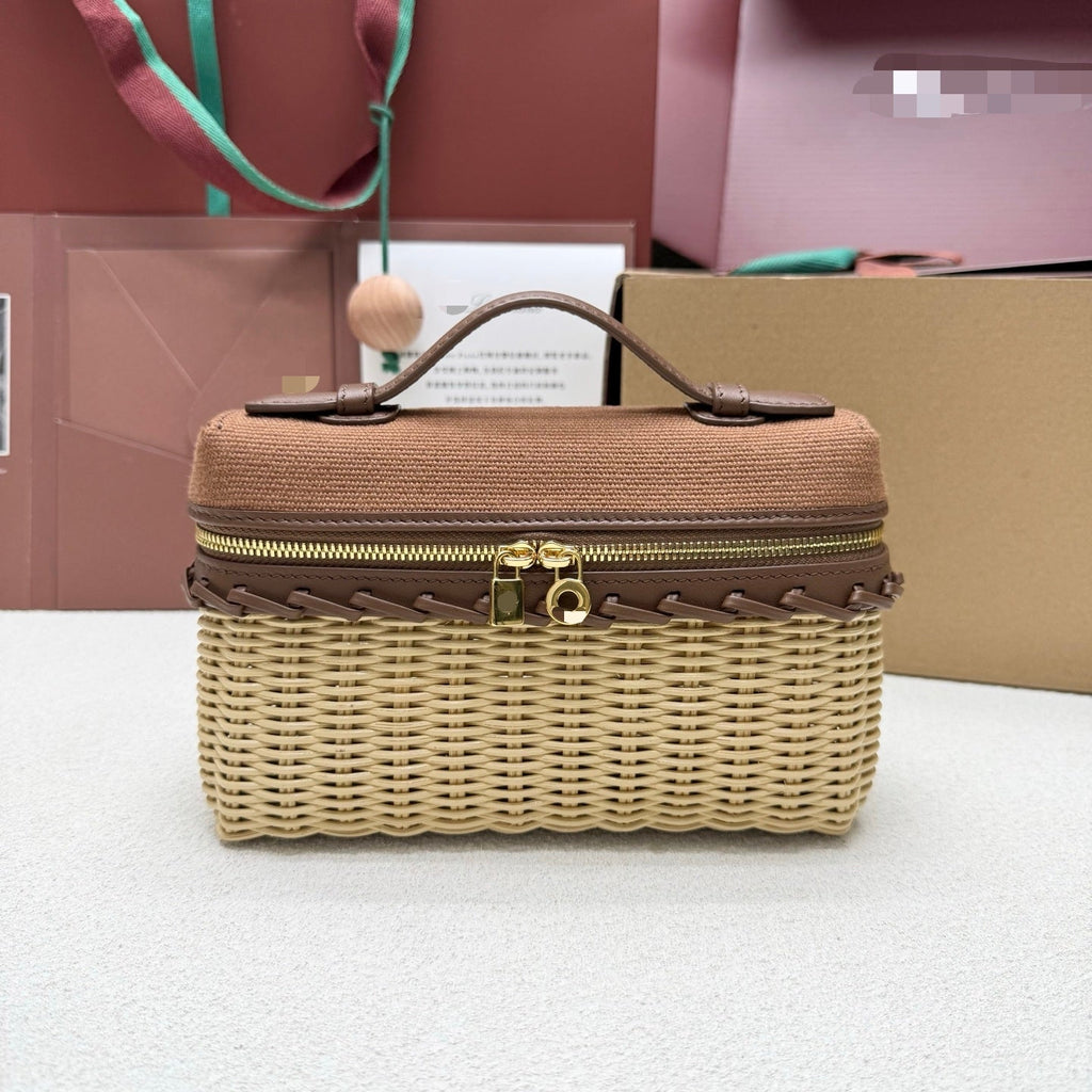 Loro Piana 2026 Extra Pocket L19 East-West Wicker Bag Canvas Calfskin
