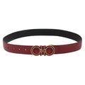 Salvatore Ferragamo Gancini Belt Leather 37.8"" Red Gold Auth 185545A
