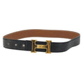 HERMES Constance H Belt Leather 31.9"" Black Gold Auth 194379
