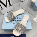 Prada 2026 Slippers Embroidery Canvas Sheepskin 731065