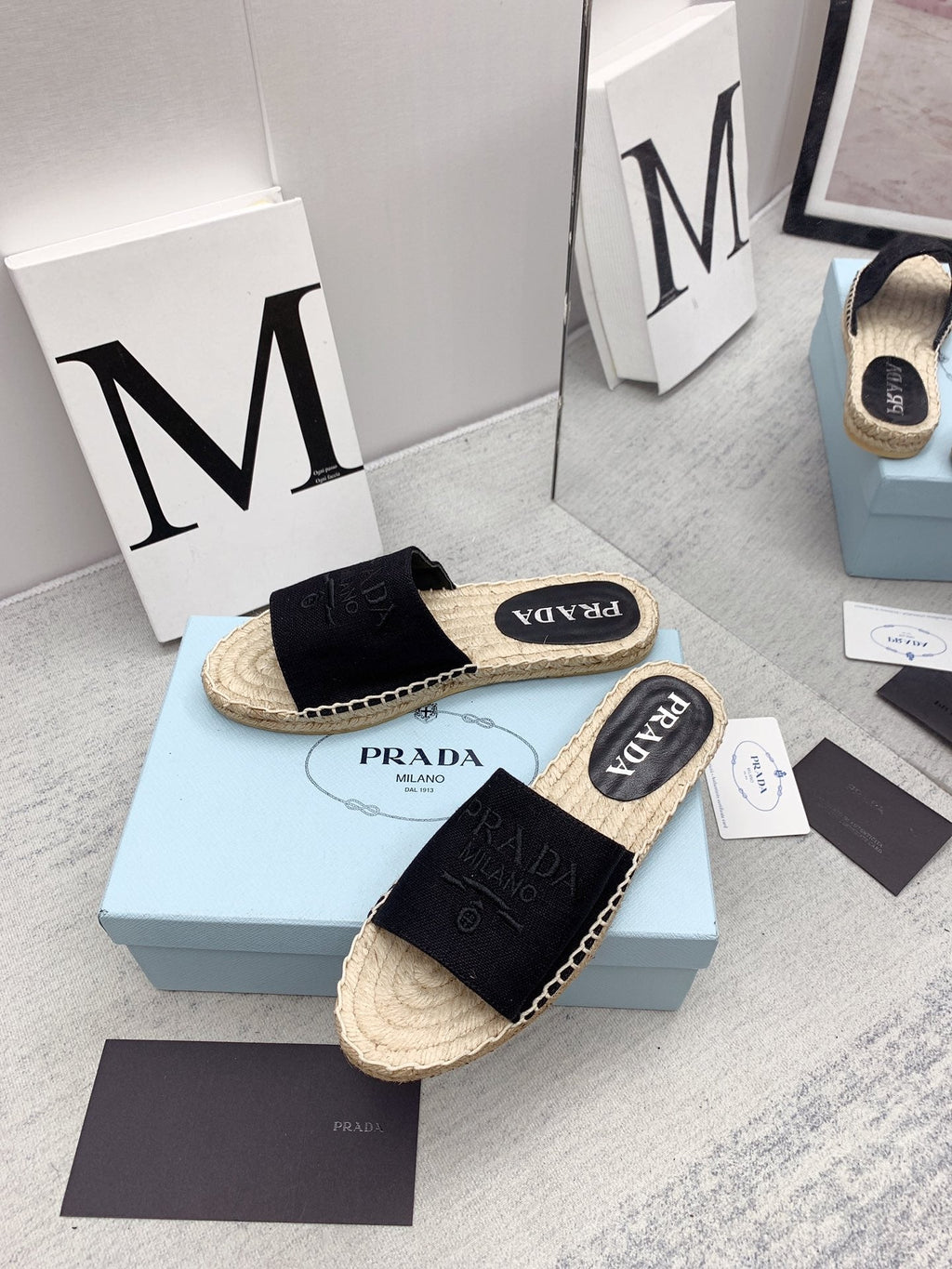 Prada 2026 Slippers Twill Fabric Rope Sole 731179