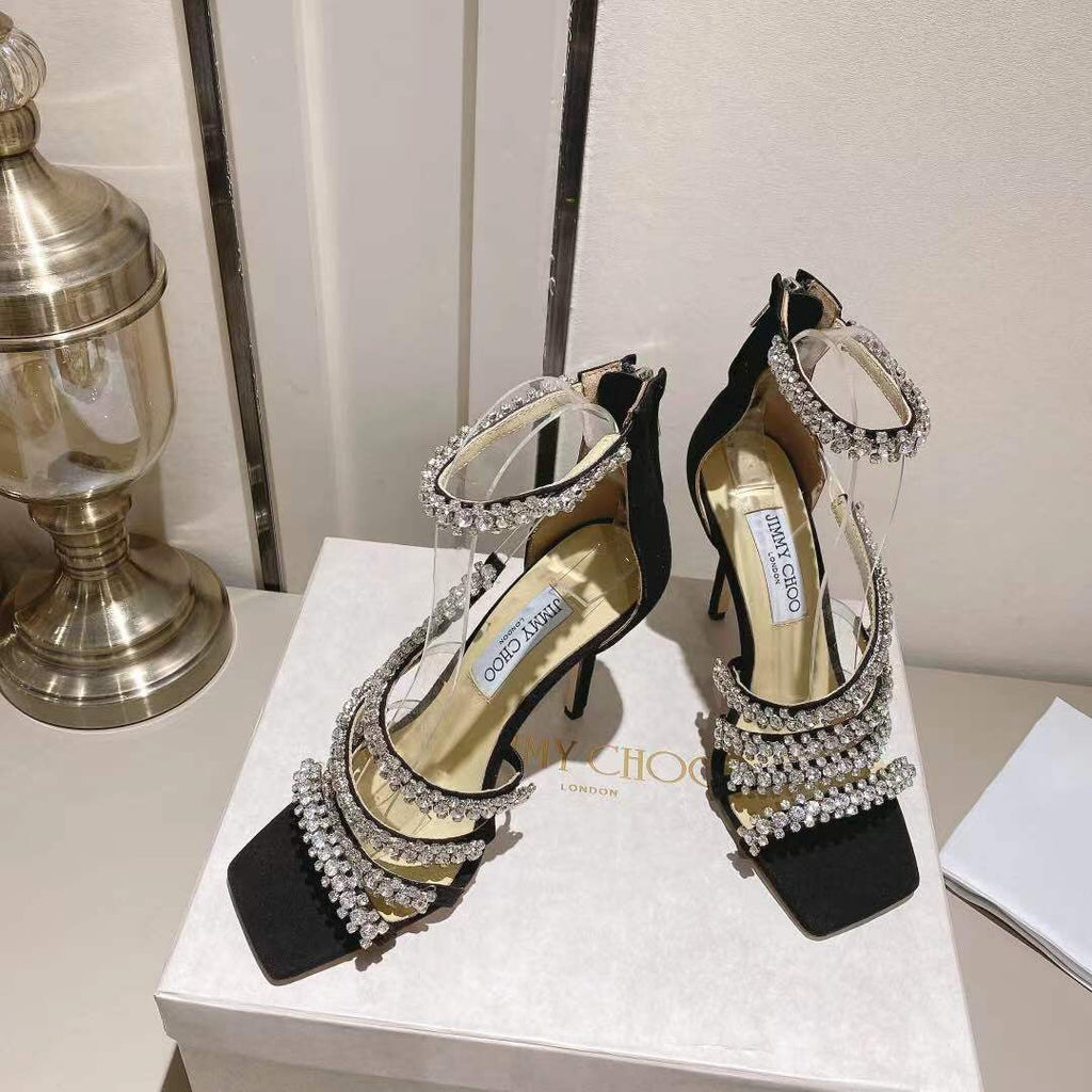 Jimmy Choo 2026 Crystal-embellished Sandal Black Sheepskin Cashmere 355268