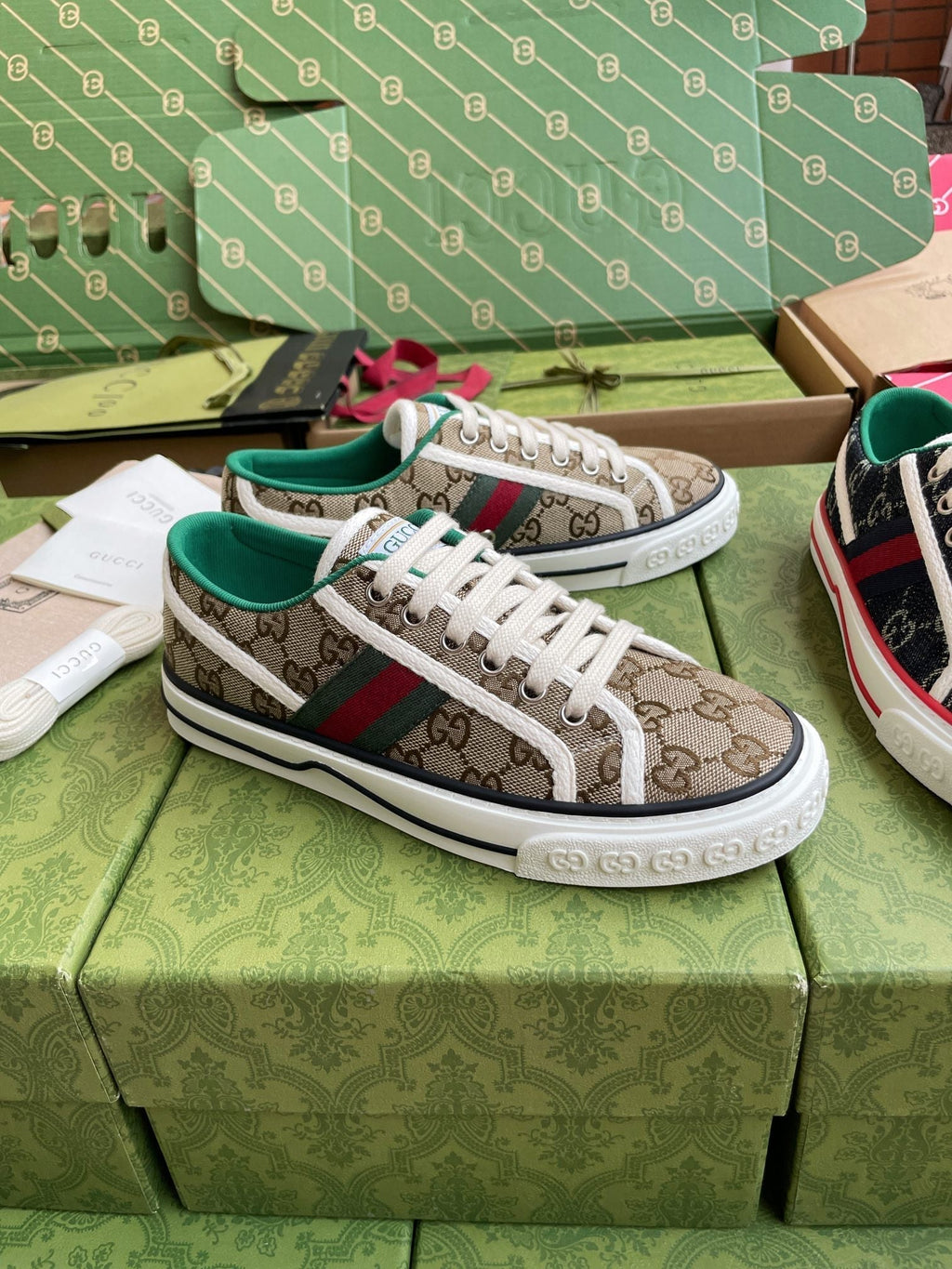 GG 26 Platform Sneaker Beige Brown Monogram Canvas 632834