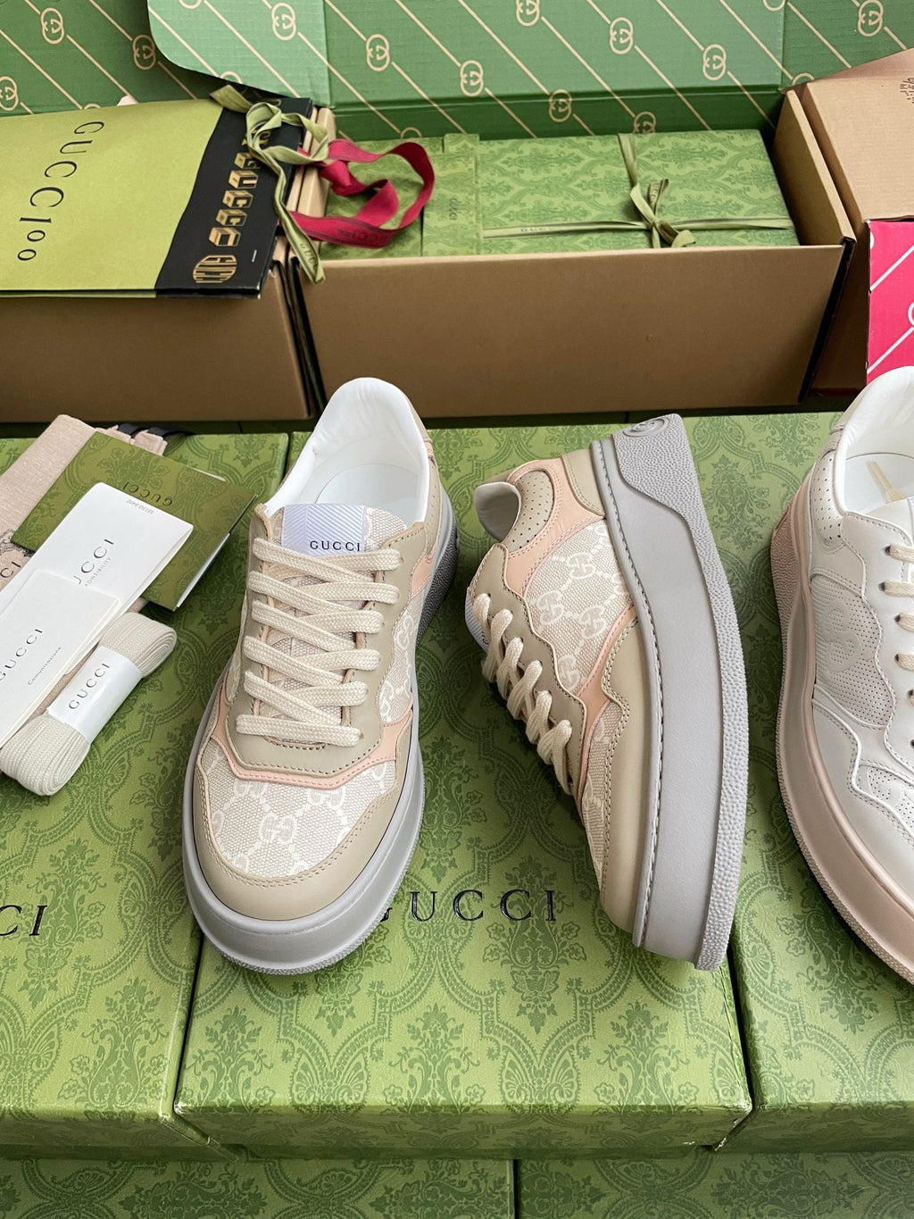 GG 26 Sneaker Beige Gray Canvas Calfskin 632890