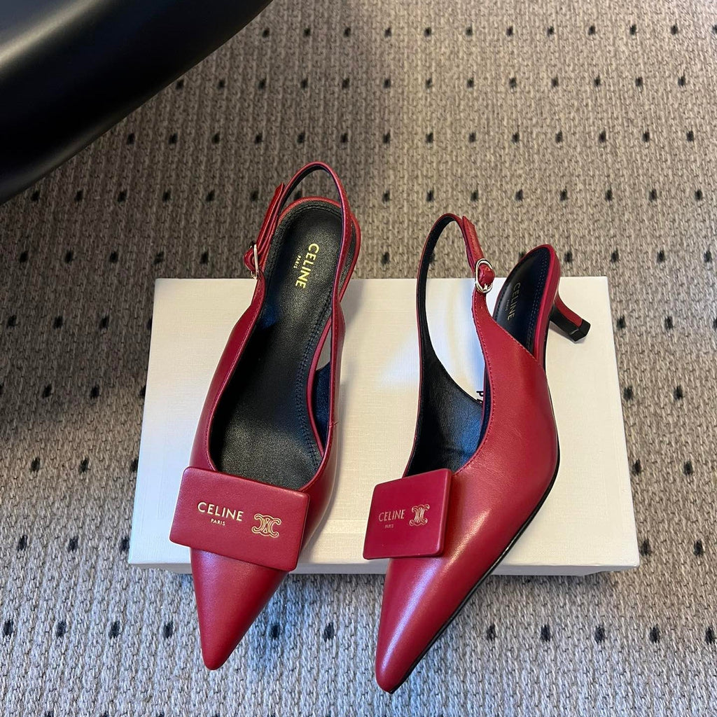 Celine 26  Pointed-Toe Slingback Red Sheepskin 619635