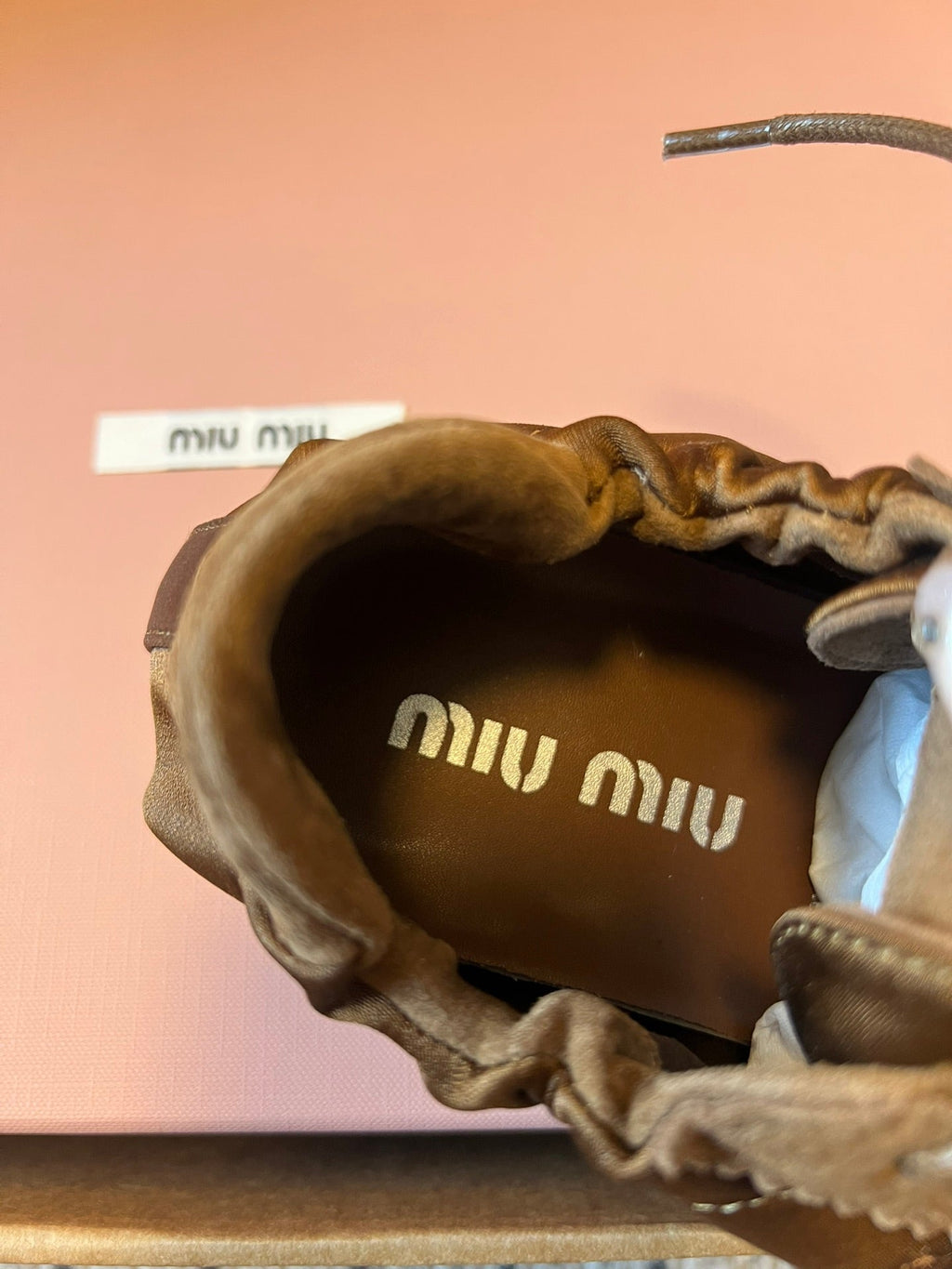 Miu Miu 2026  Plume Sneaker With Floral Charm Brown Satin 621344
