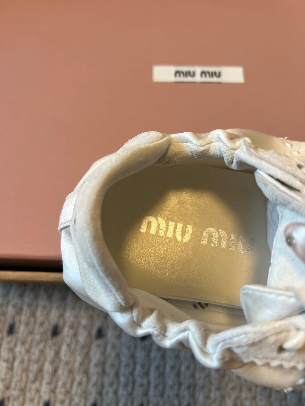 Miu Miu 2026  Plume Sneaker With Floral Charm White Satin 621346