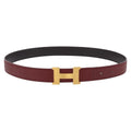 HERMES Constance H Belt Leather 33.1"" Red Gold Auth 204102