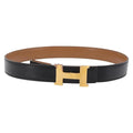 HERMES Constance H Belt Leather 29.1"" Black Gold Auth 211864