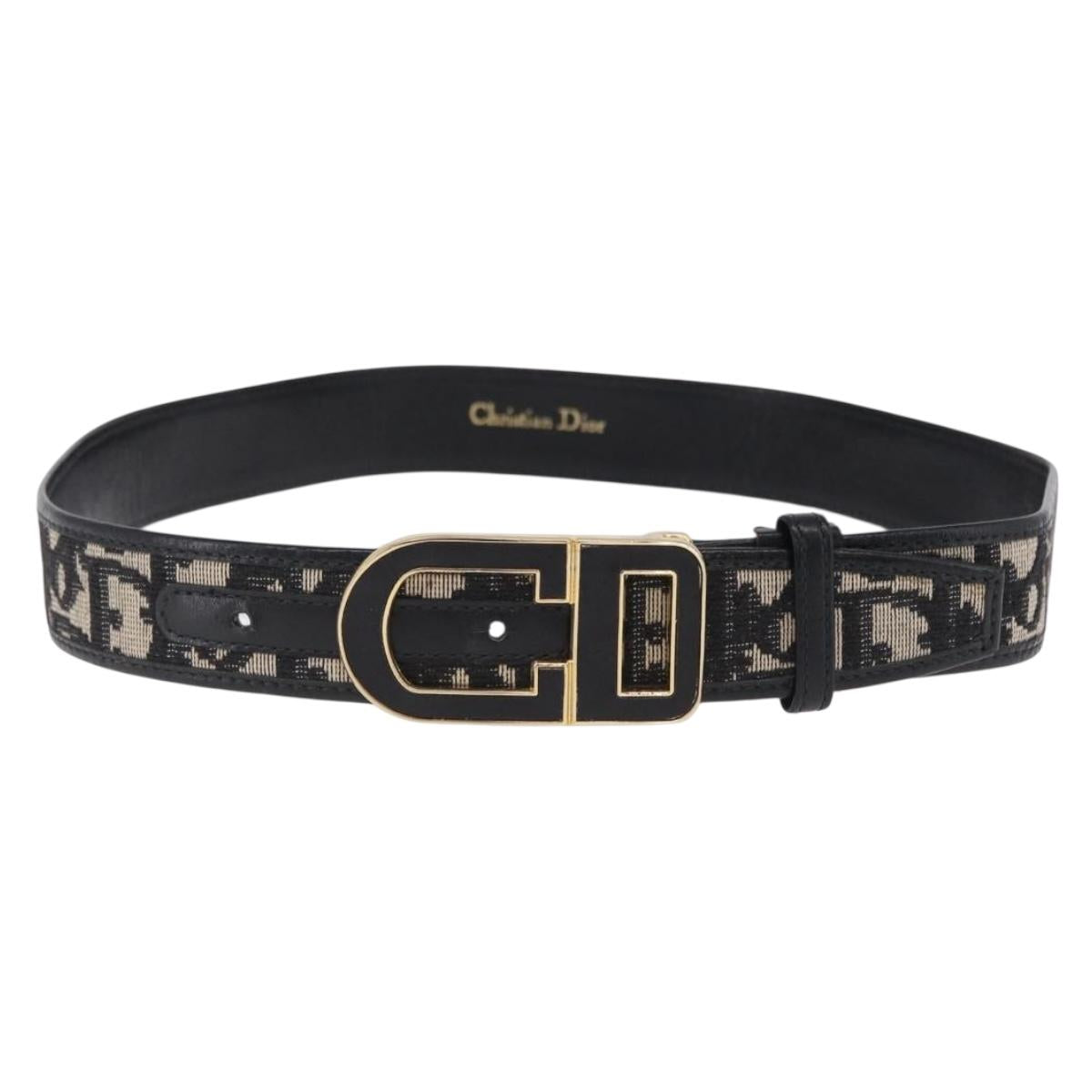 Christian Dior Trotter Canvas Belt 29.5"" Navy Gold Auth 211913A
