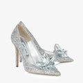 Jimmy Choo Avril Crystal Covered Pointy Toe Pump 85mm Silver Blue Leather