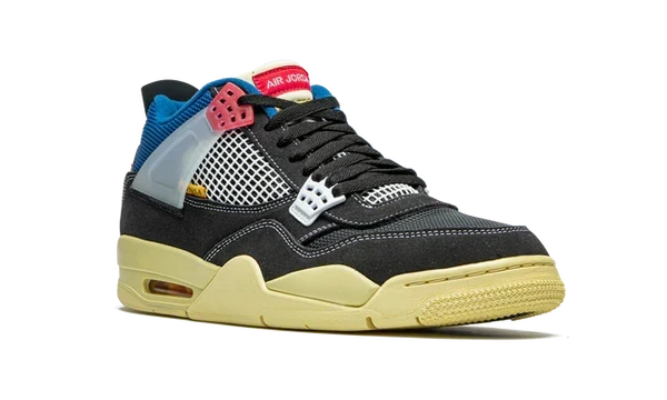 Nike Air Jordan 4 Retro Black Yellow Blue Mesh Suede