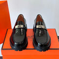 Hermes 2026 Paris Loafer Black Leather with Silver Buckle