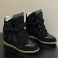 Isabel Marant 2026 Bekett Wedge Sneakers Black Suede Leather 534939
