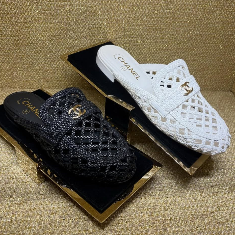 Chanel 2026 Woven Mule Black and White Sheepskin