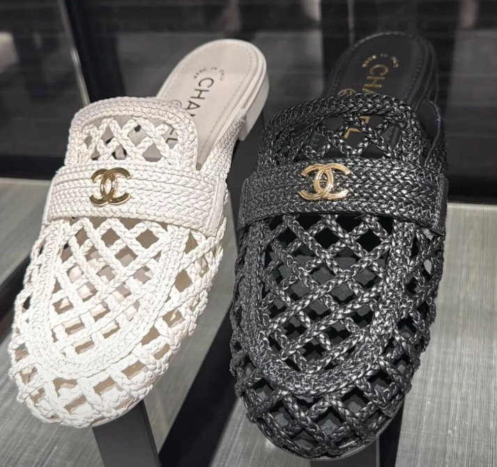 Chanel 2026 Woven Mule Black and White Sheepskin