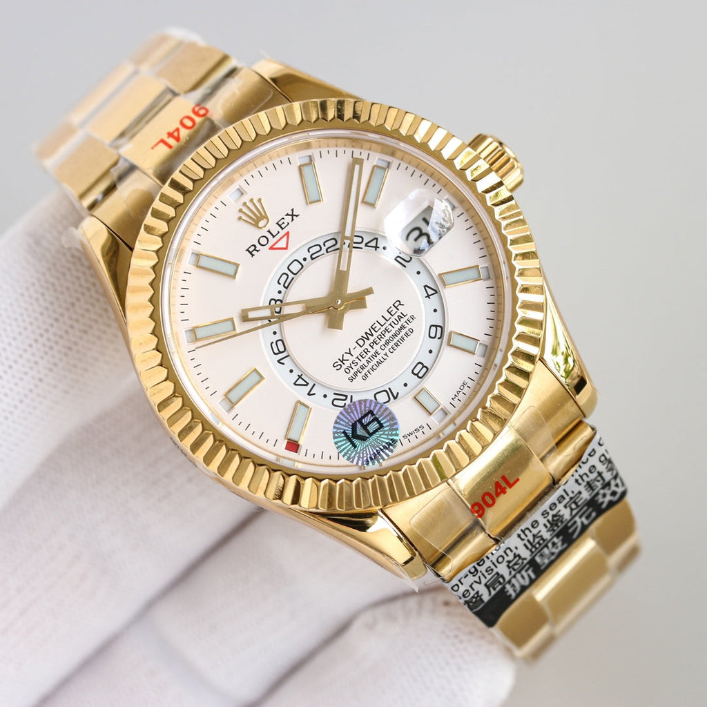 SKY-DWELLER 42MM WHITE DIAL RING COMMAND GOLD OYSTERSTEEL