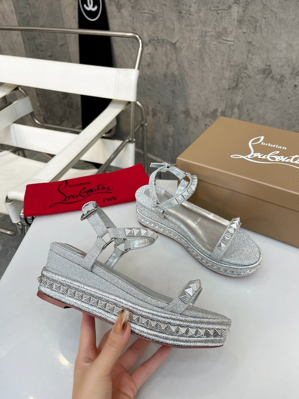Christian Louboutin 2026 Pyraclou 60mm Wedge Sandals Leather 784246