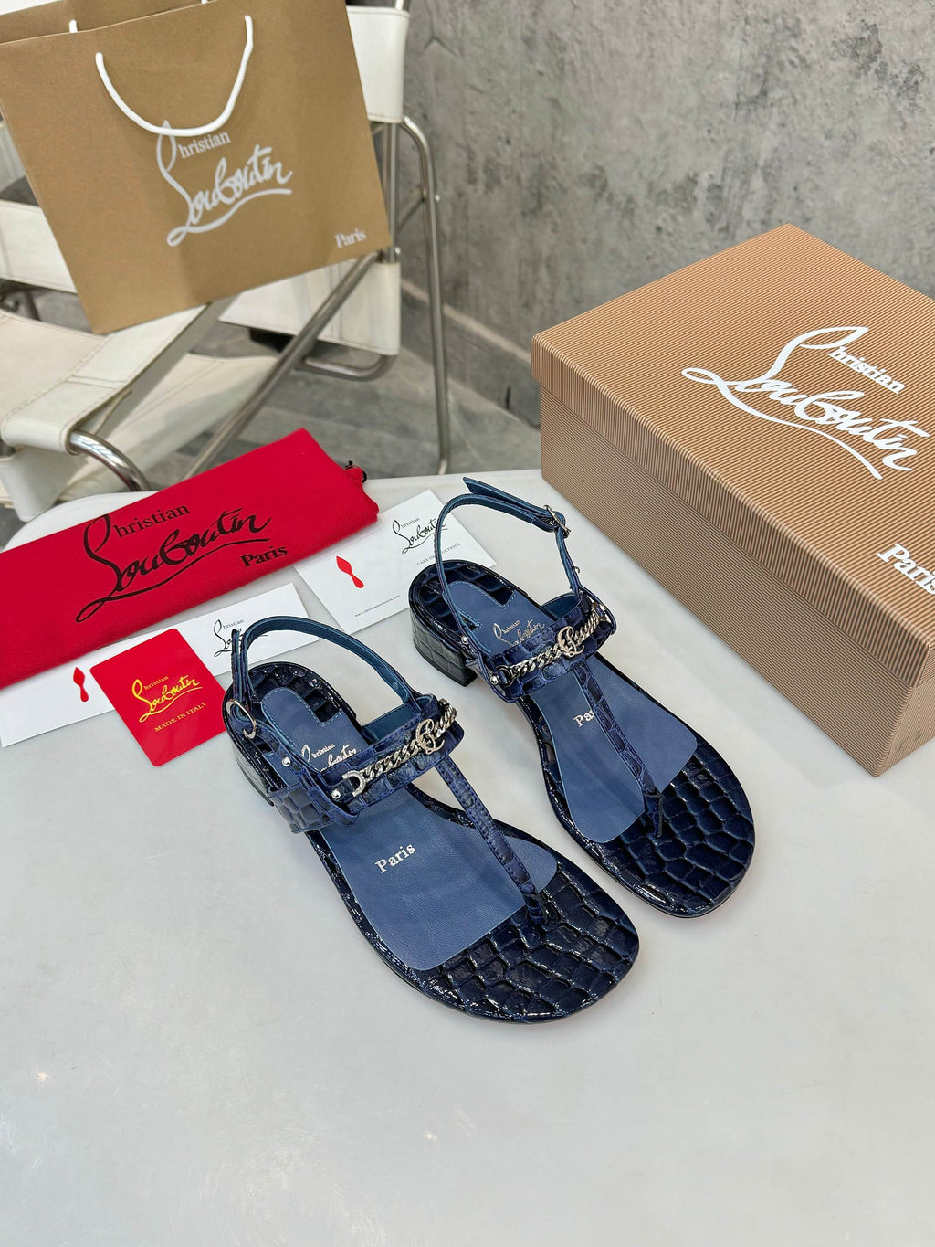 Christian Louboutin 2026 MJ Thong Sandals 25mm Croc-Effect Leather 780393