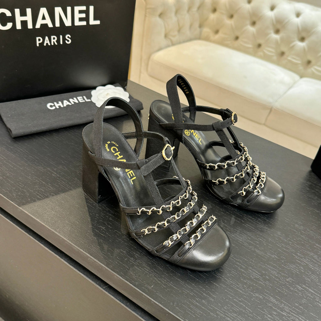 CC 2026 Chunky Heel Sandals 75 Genuine Leather