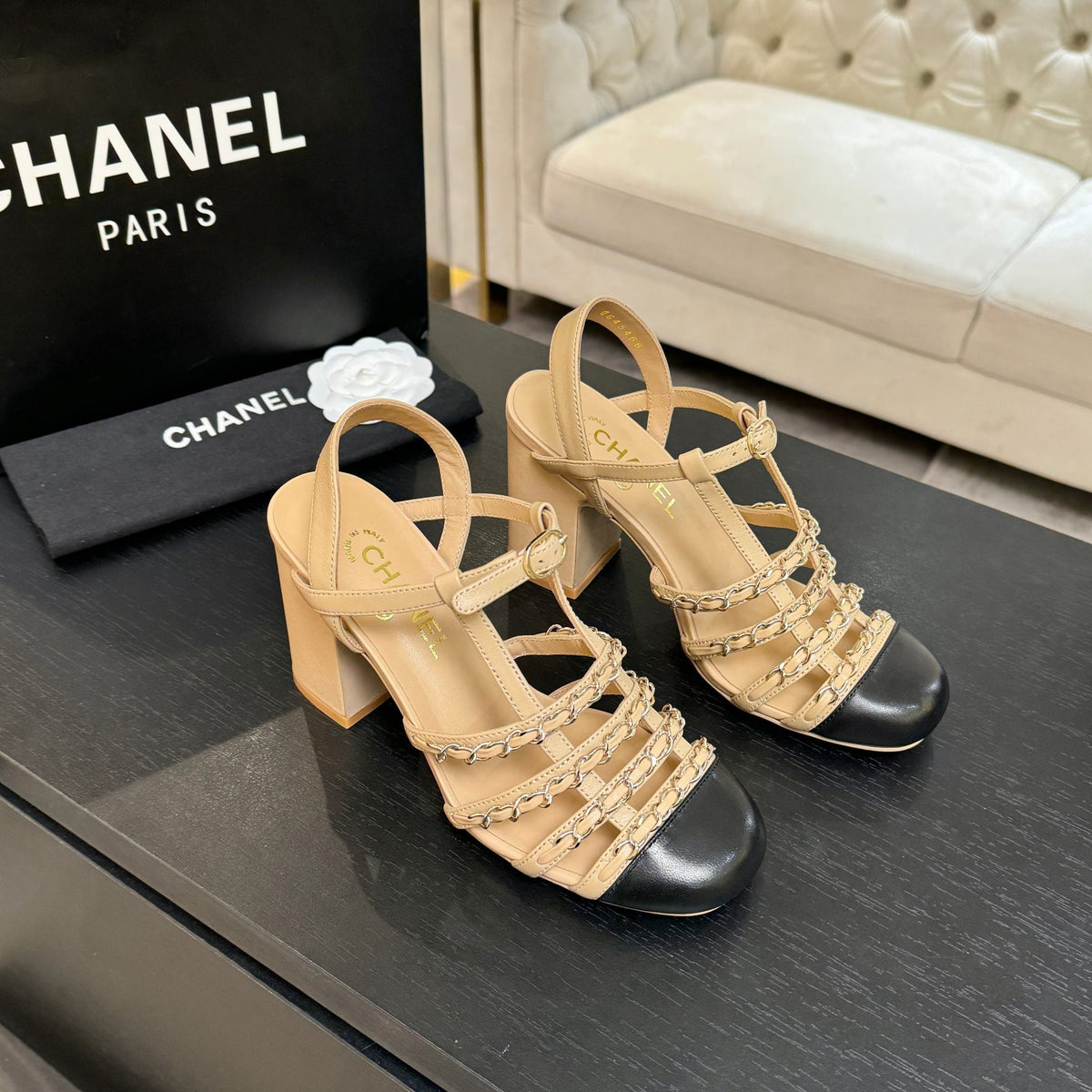CC 2026 Chunky Heel Sandals 75 Genuine Leather