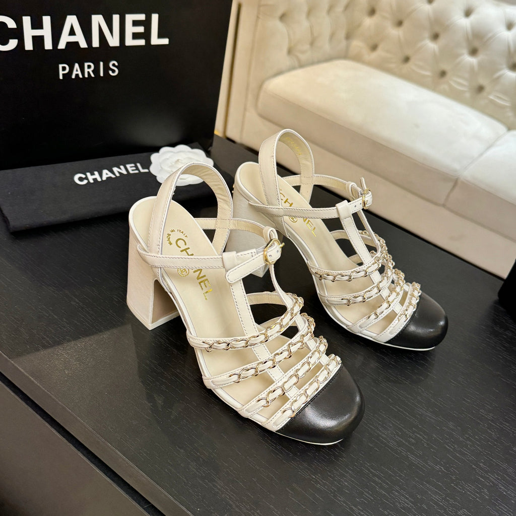 CC 2026 Chunky Heel Sandals 75 Genuine Leather