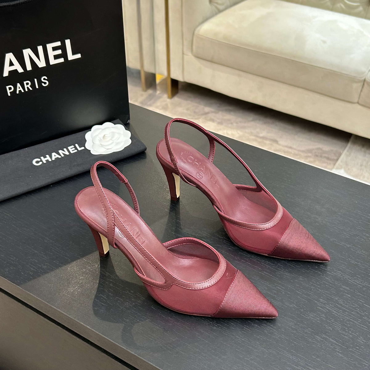 CC 2026 Slingback 70 Mesh Satin Leather