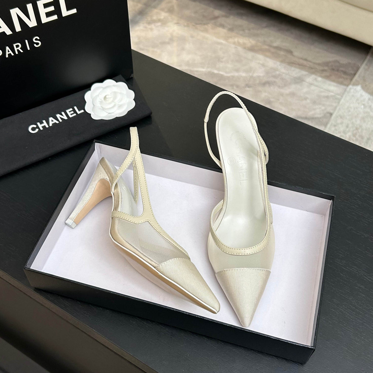 CC 2026 Slingback 70 Mesh Satin Leather