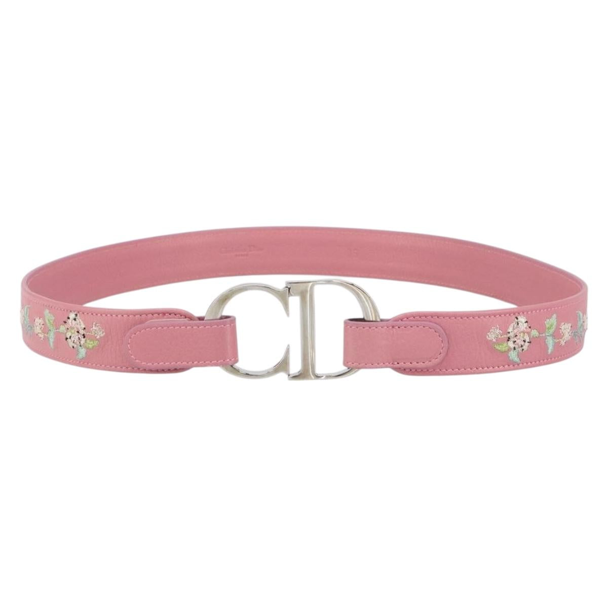 Christian Dior CD Flower Belt Leather Size 85 Pink Auth am10306V