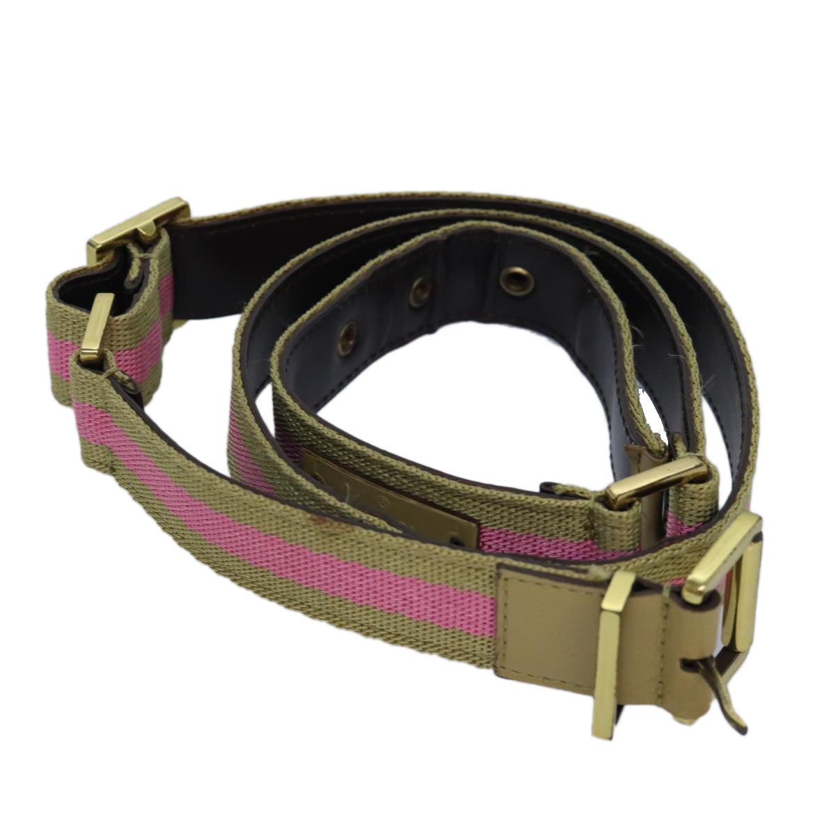 GUCCI Belt Canvas 27.6""""-38.6"""" Pink Khaki 90737 Auth am6564