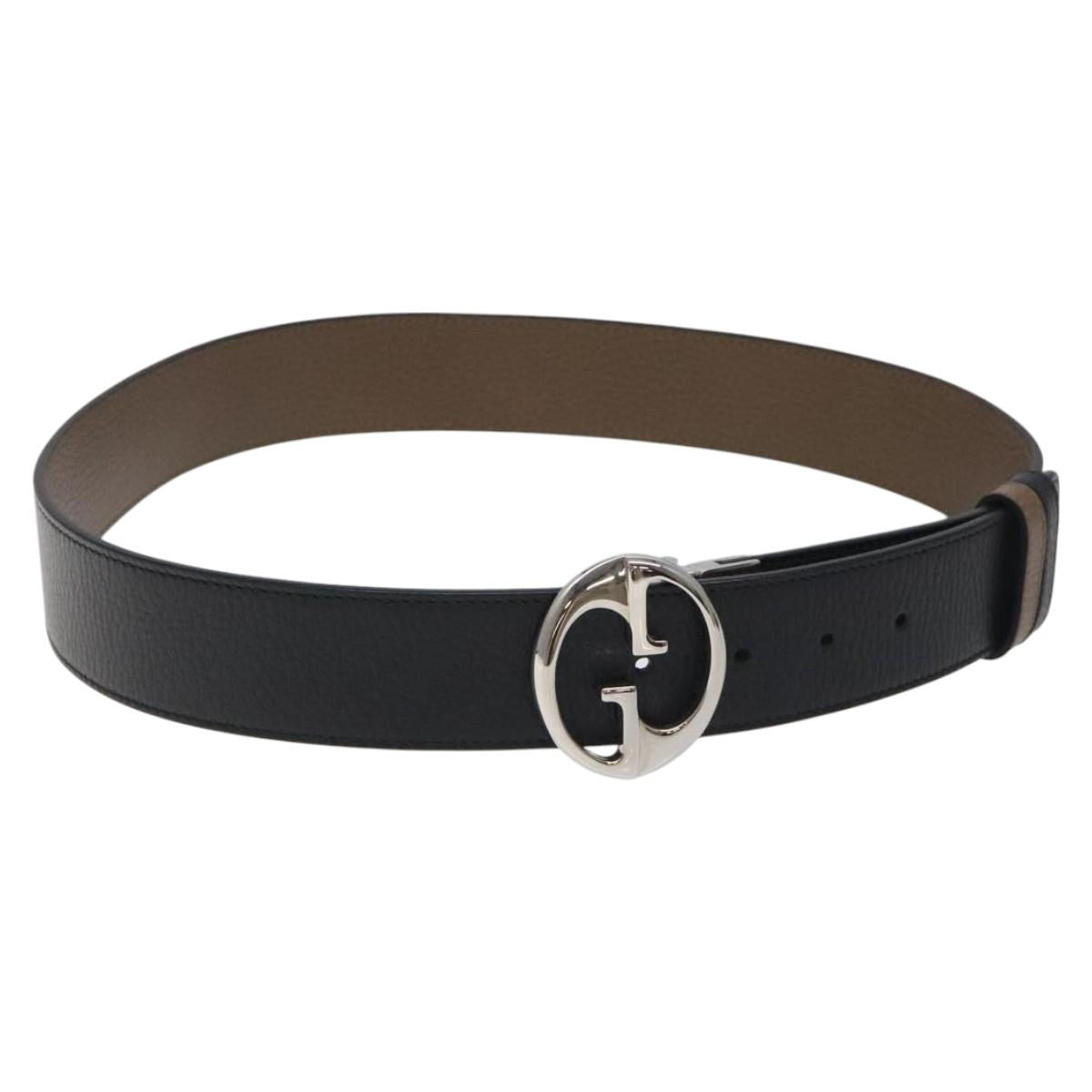 GUCCI Belt Leather Outlet 37.4"" Black Silver 449715 Auth am8061