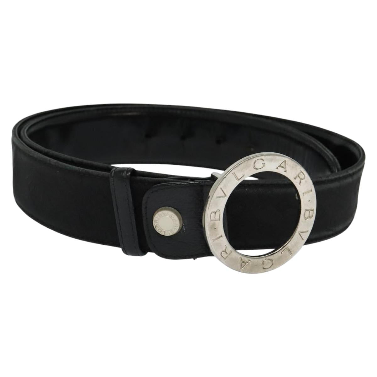 BVLGARI Belt Canvas Leather 33.5""""-35.4"""" Black Auth ar13234