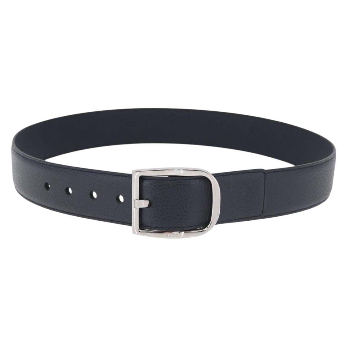 GUCCI Belt Leather 39.4"""" Outlet Navy Silver 449716 Auth BA11347V