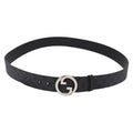 GUCCI GG Supreme Interlocking G Belt PVC 53.1"" Black 703147 Auth BA13786V