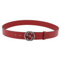 GUCCI Interlocking G Belt Leather 43.7"" Red Silver 546389 Auth BA13818V