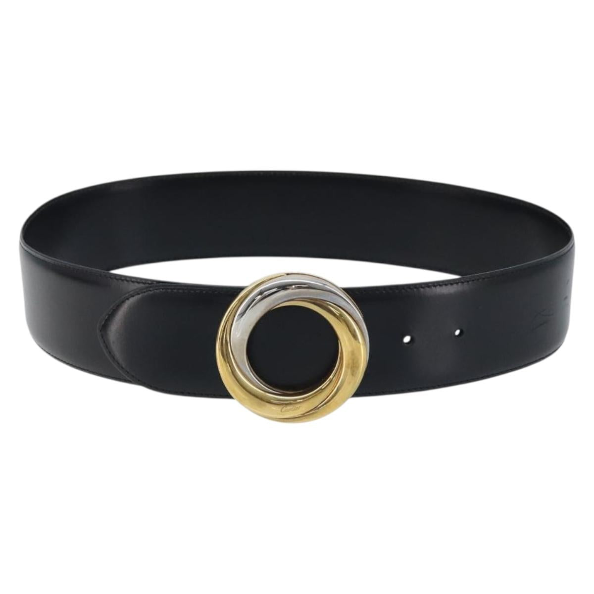 CARTIER Trinity Belt Leather 34.3"""" Black Gold Auth BAZ291