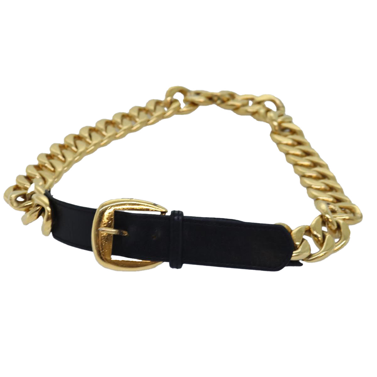 CHANEL Chain Belt metal 31.1"""" Gold Black CC Auth bs14988