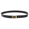 HERMES Belt Leather 44.5"" Black Gold Auth bs32330