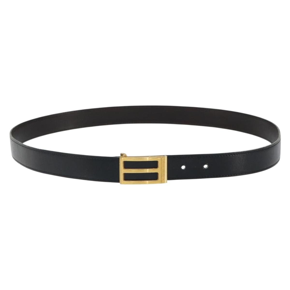 HERMES Belt Leather 44.5"" Black Gold Auth bs32330
