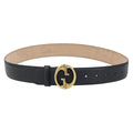 GUCCI Belt Leather 39"" Black Gold 245884 214351 85 34 Auth BSZ094