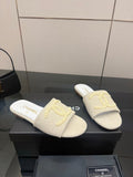Chanel 2026 Slippers Leather Raffia Large Gold CC Logo 791589