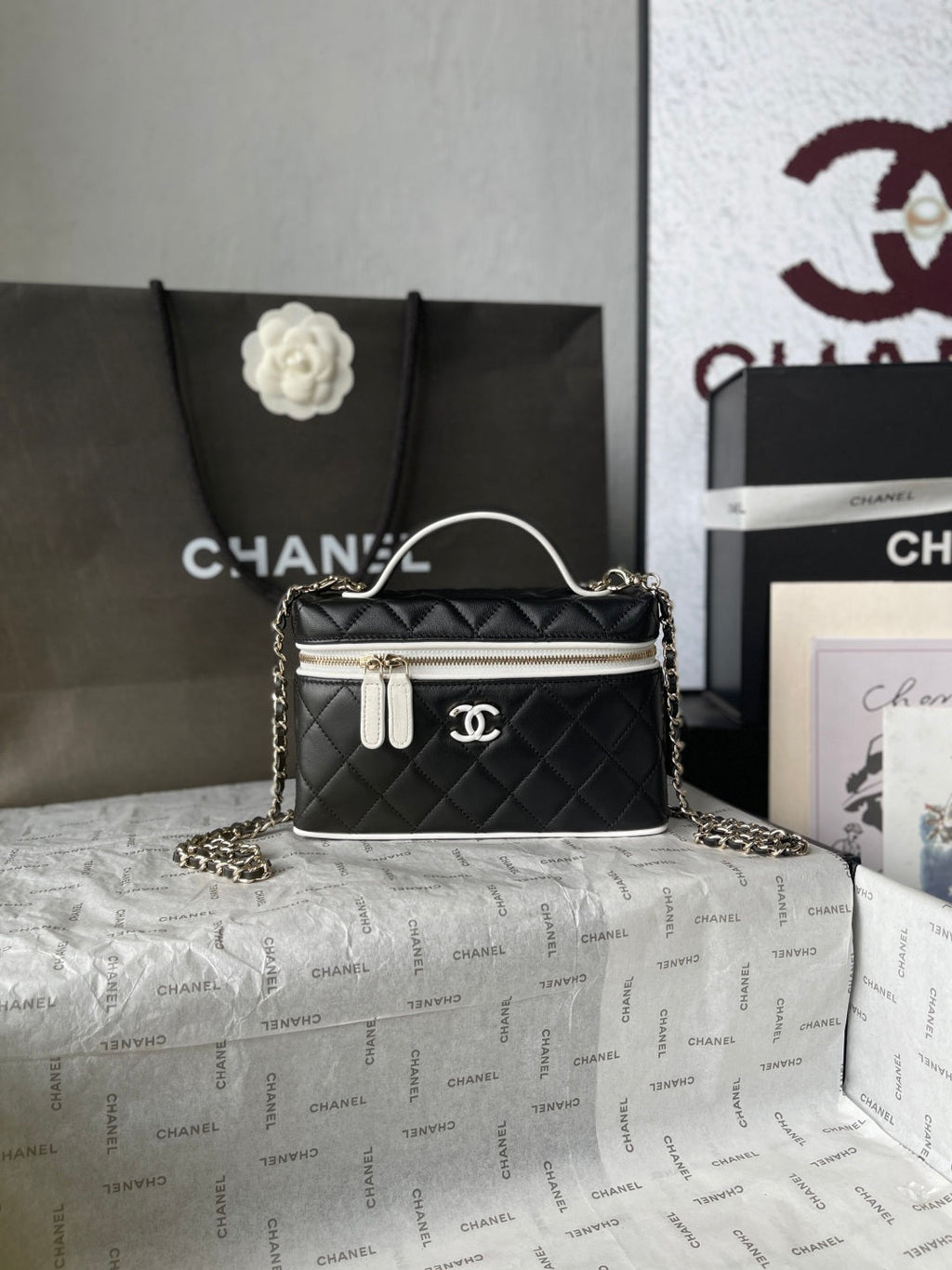 Chanel 2026 Panda Hidden Edition Small Box Bag 19.5cm Lambskin