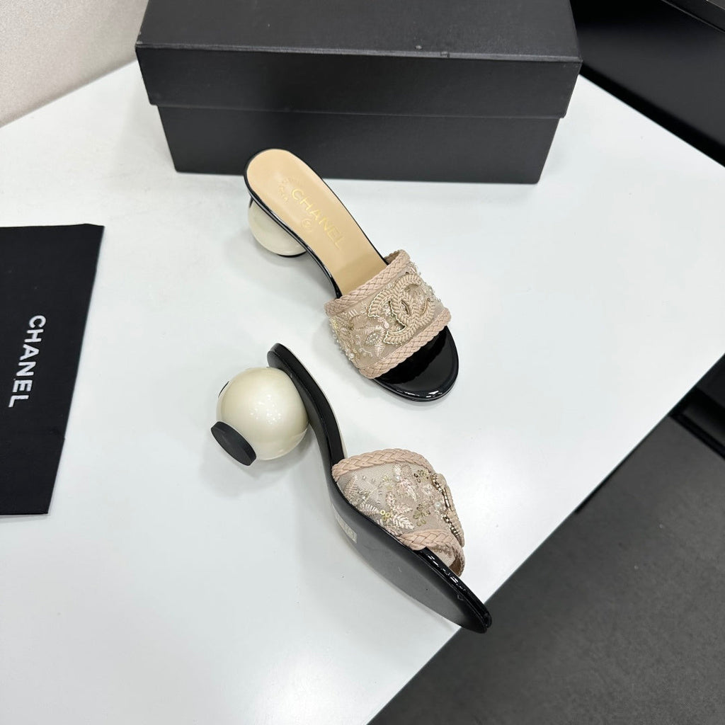 Chanel 2026 Pearl-Heeled Sandals Mesh Leather 944509