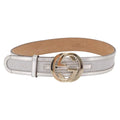 GUCCI GG Canvas Belt 37.8"" Silver Gold 114876 Auth hk3923