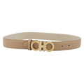 Salvatore Ferragamo Gancini Belt Leather 29.5"" Beige Gold Auth hk4030